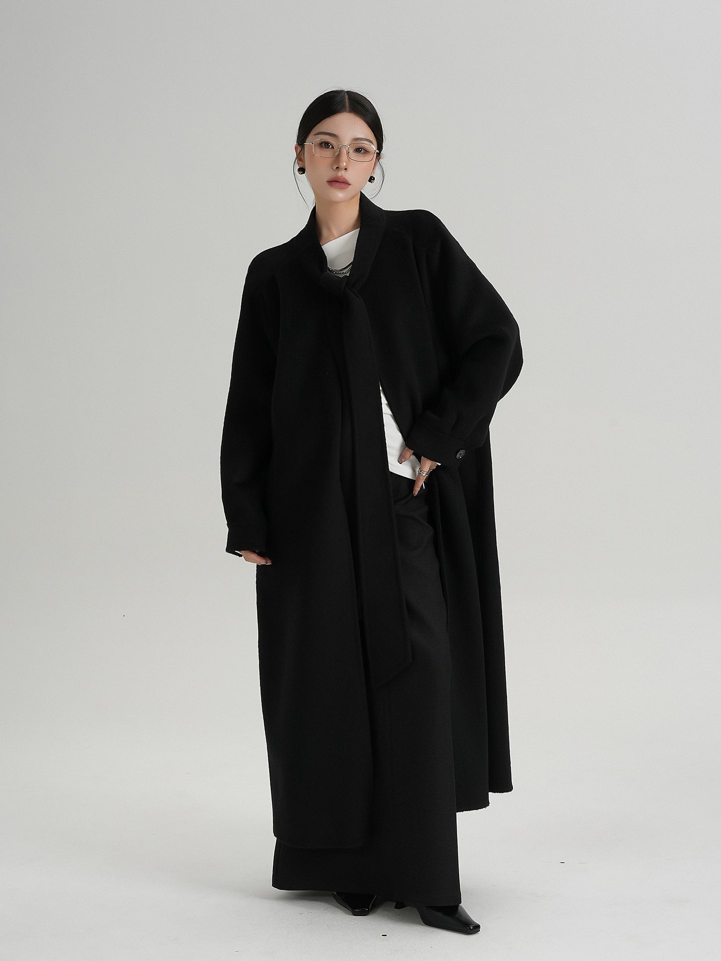 Tie Collar Long Coat SRS0384
