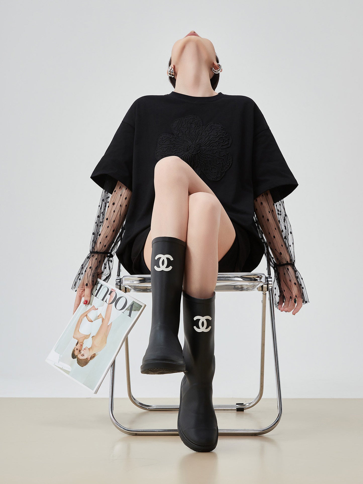 Lace Sleeve Round Neck T-Shirt FER0082