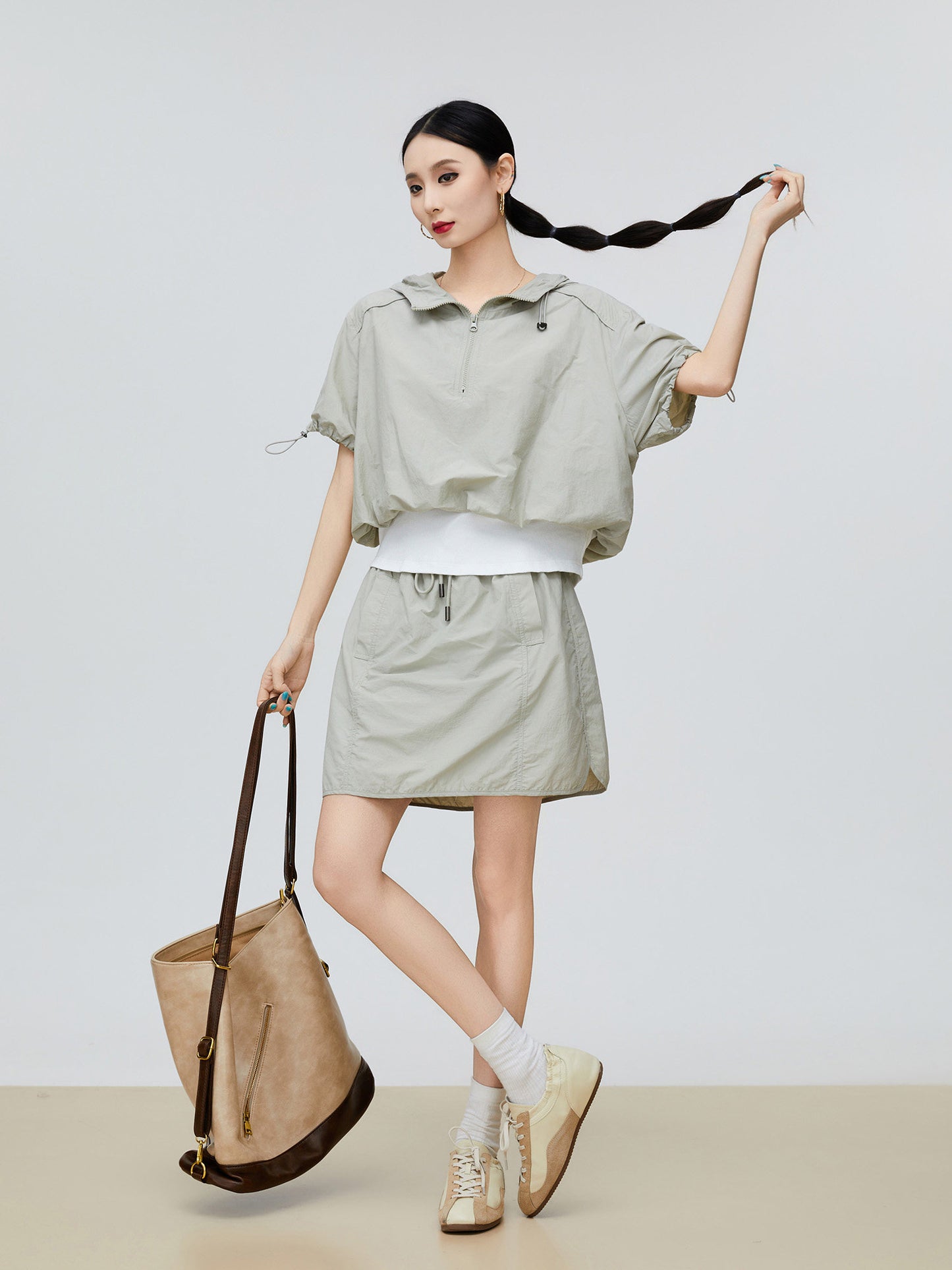 Nylon Half-Zip Short-Sleeve / Mini Skirt FER0231