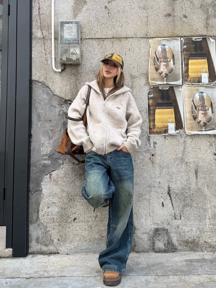 Embroidered Hood Knit Jacket CYE0018
