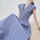 Gingham Check Shirring Long Dress FER0249