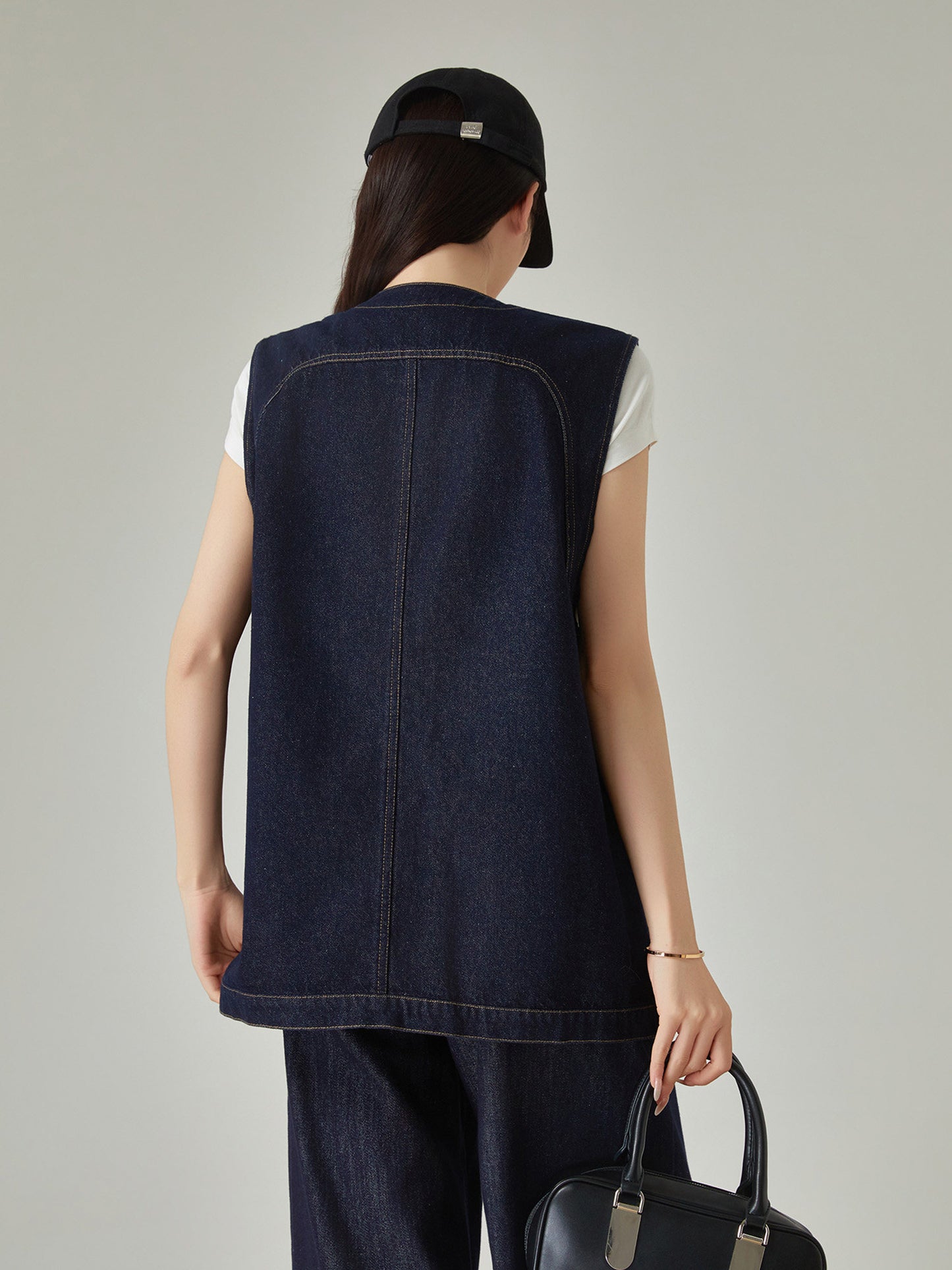 Collarless Denim Vest / Denim Wide Pants FER0144