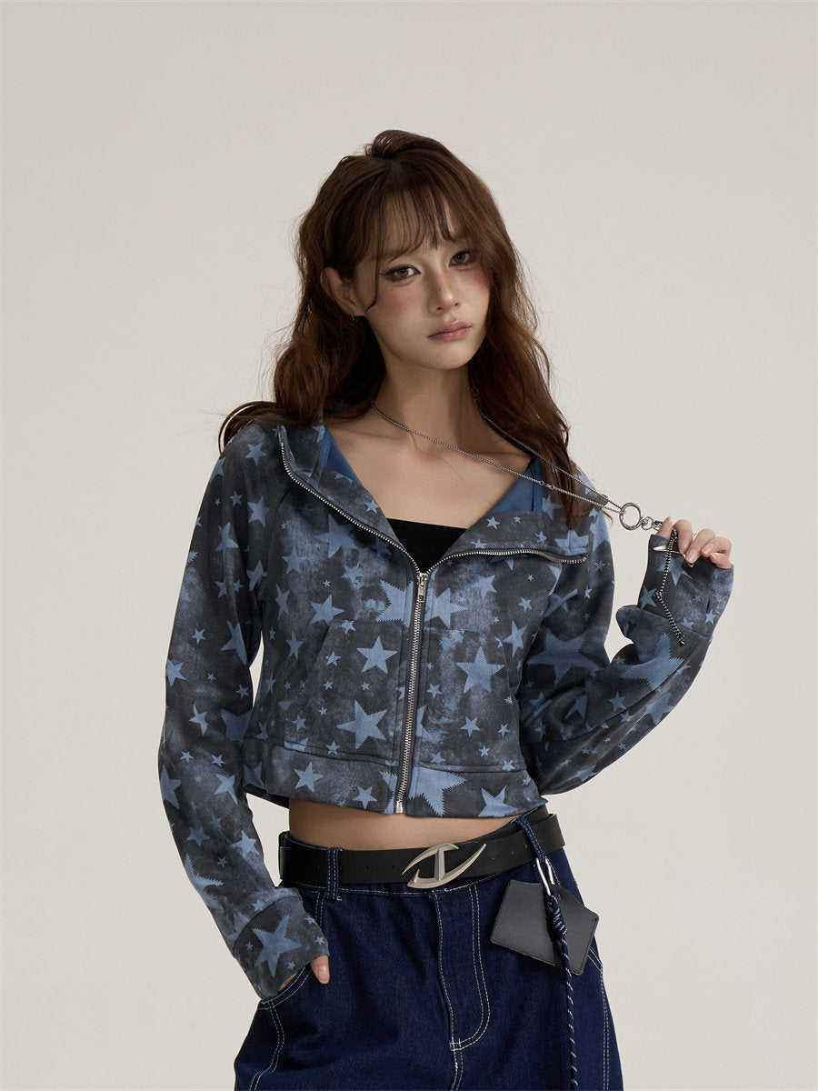 Star-Patterned Zip-Up Hoodie ONP0002