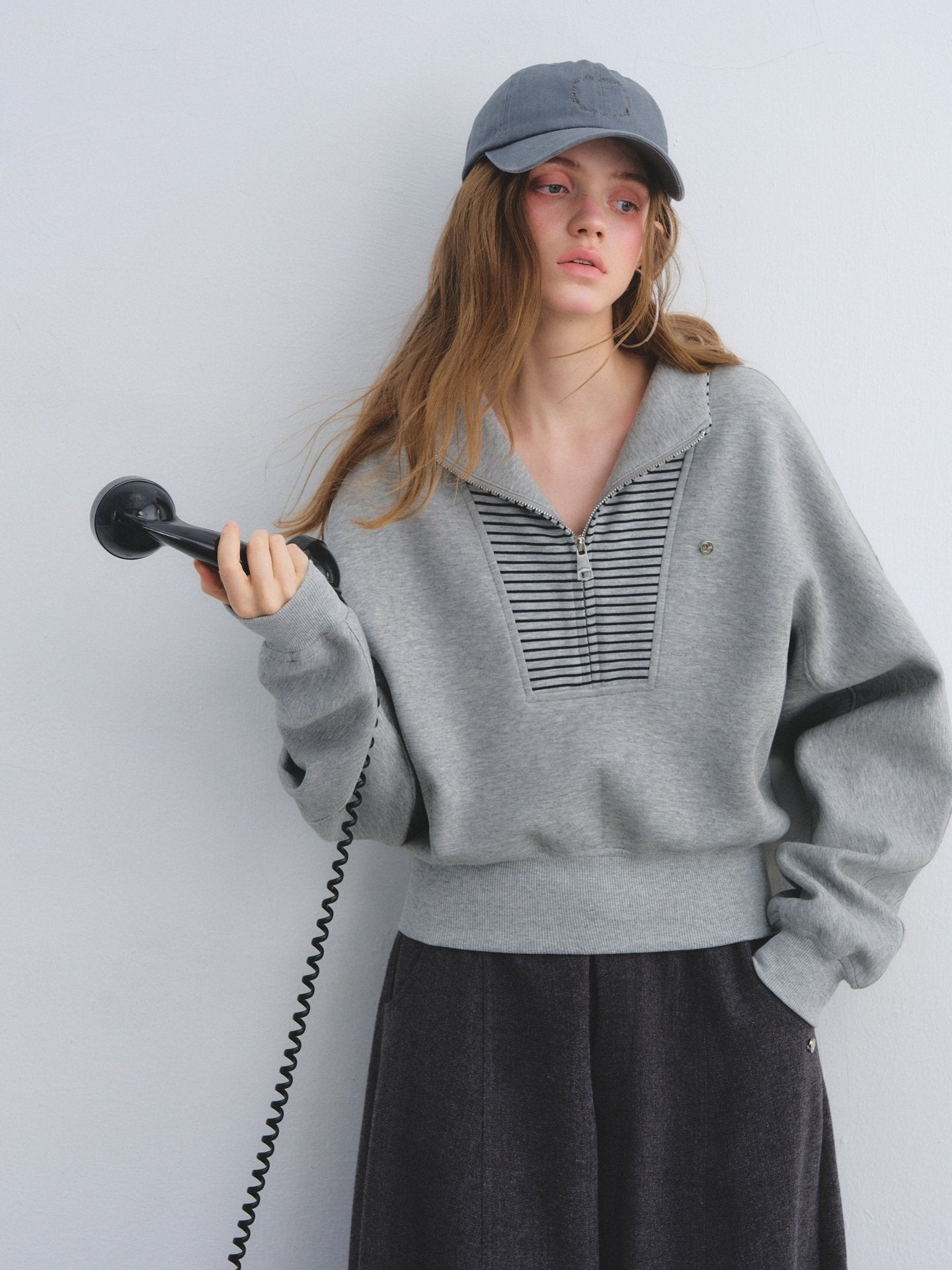 Striped Half-Zip Pullover Hoodie ASG0081