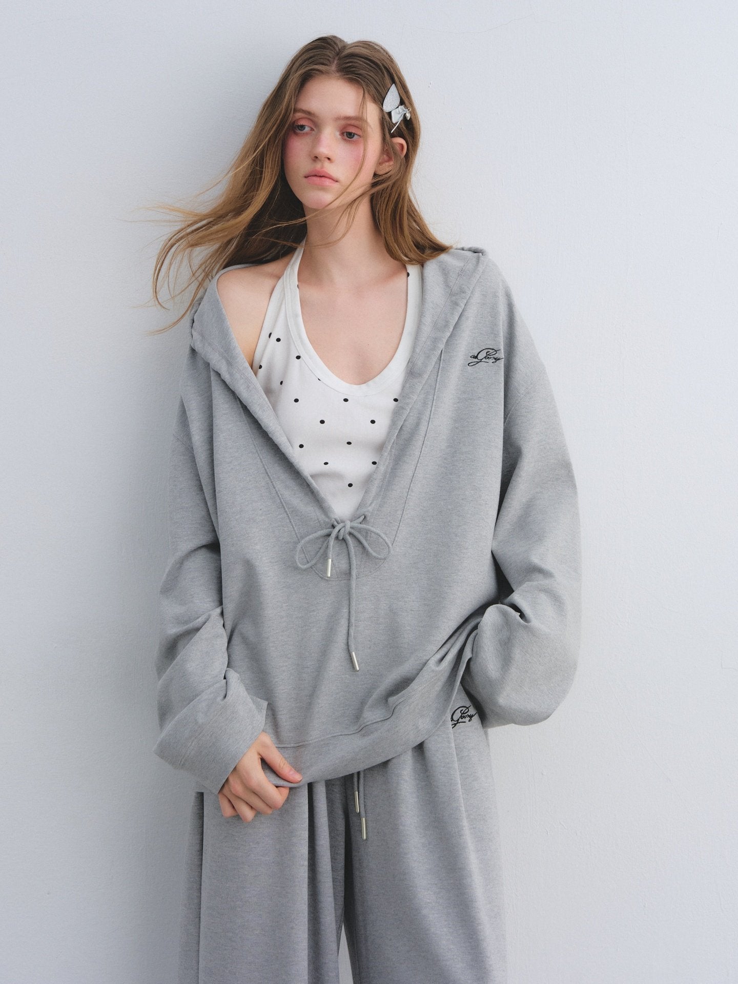 Polka Dot Vest V-Neck Hoodie / Loose Casual Sweatpants ASG0080