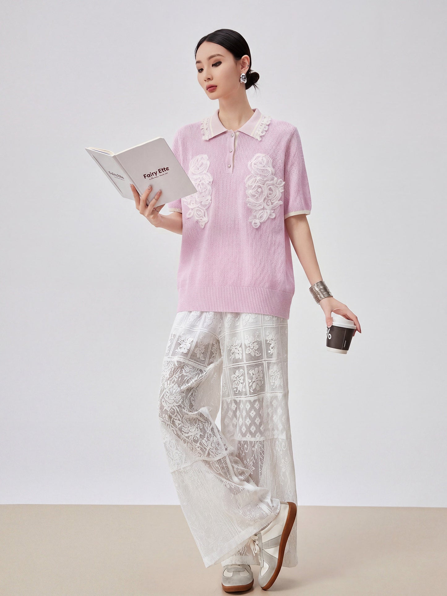 Sheer Short-Sleeve Polo Knit FER0261