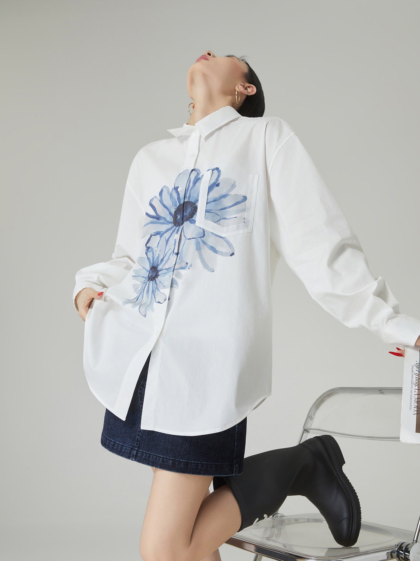 Flower Print Long-Sleeve Shirt FER0078