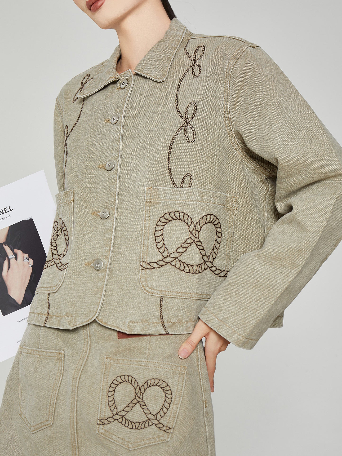 Retro Rope Embroidered Jacket / Mini Skirt FER0391