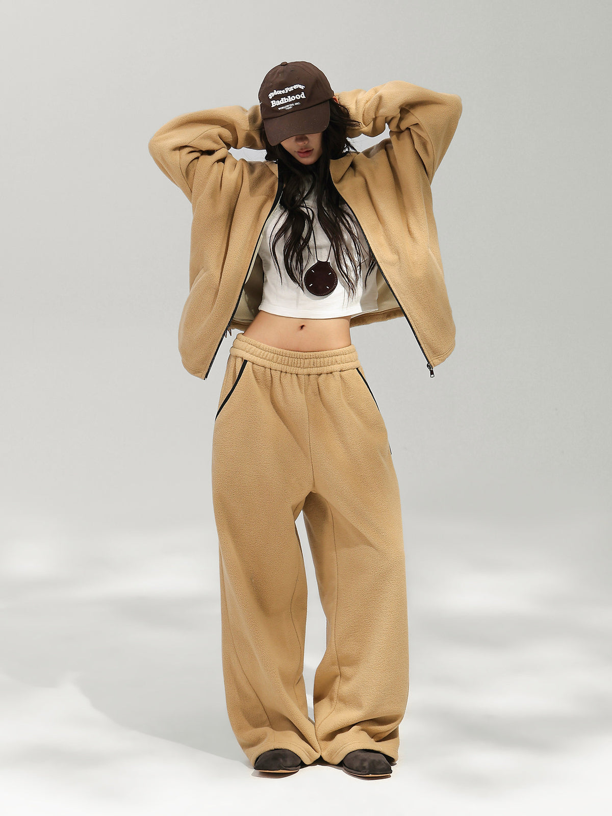 Fleece-Lined Zip-Up Hoodie / Wide Pants ACS0385