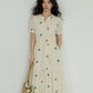 Apricot Flower Embroidery Tiered Long Dress VAS0022