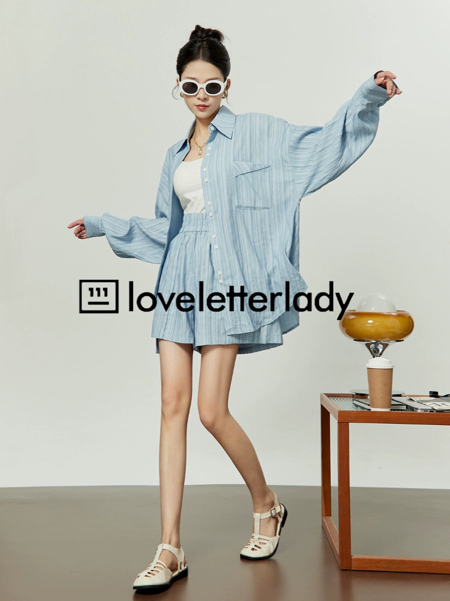 Light Blue Stripe Shirt / Loose Shorts LLA0055