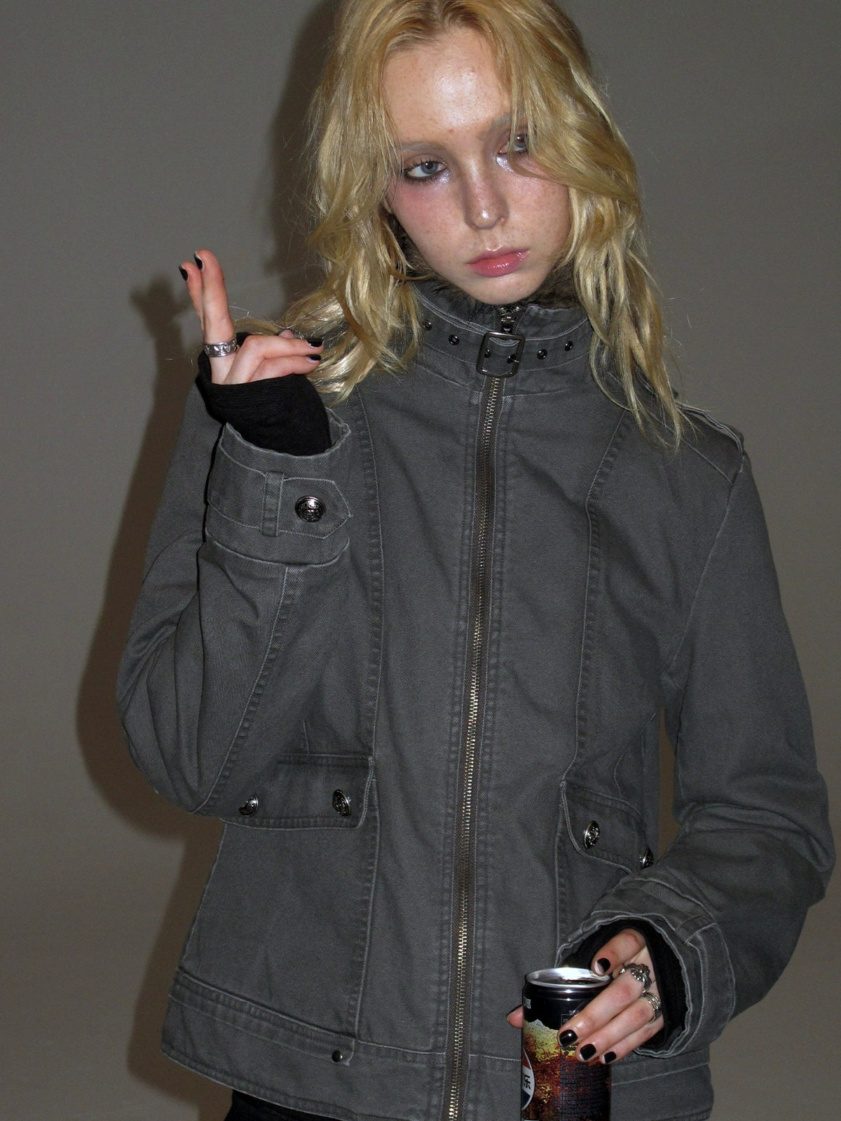 Stand Collar Punk Washed Jacket WAT0010