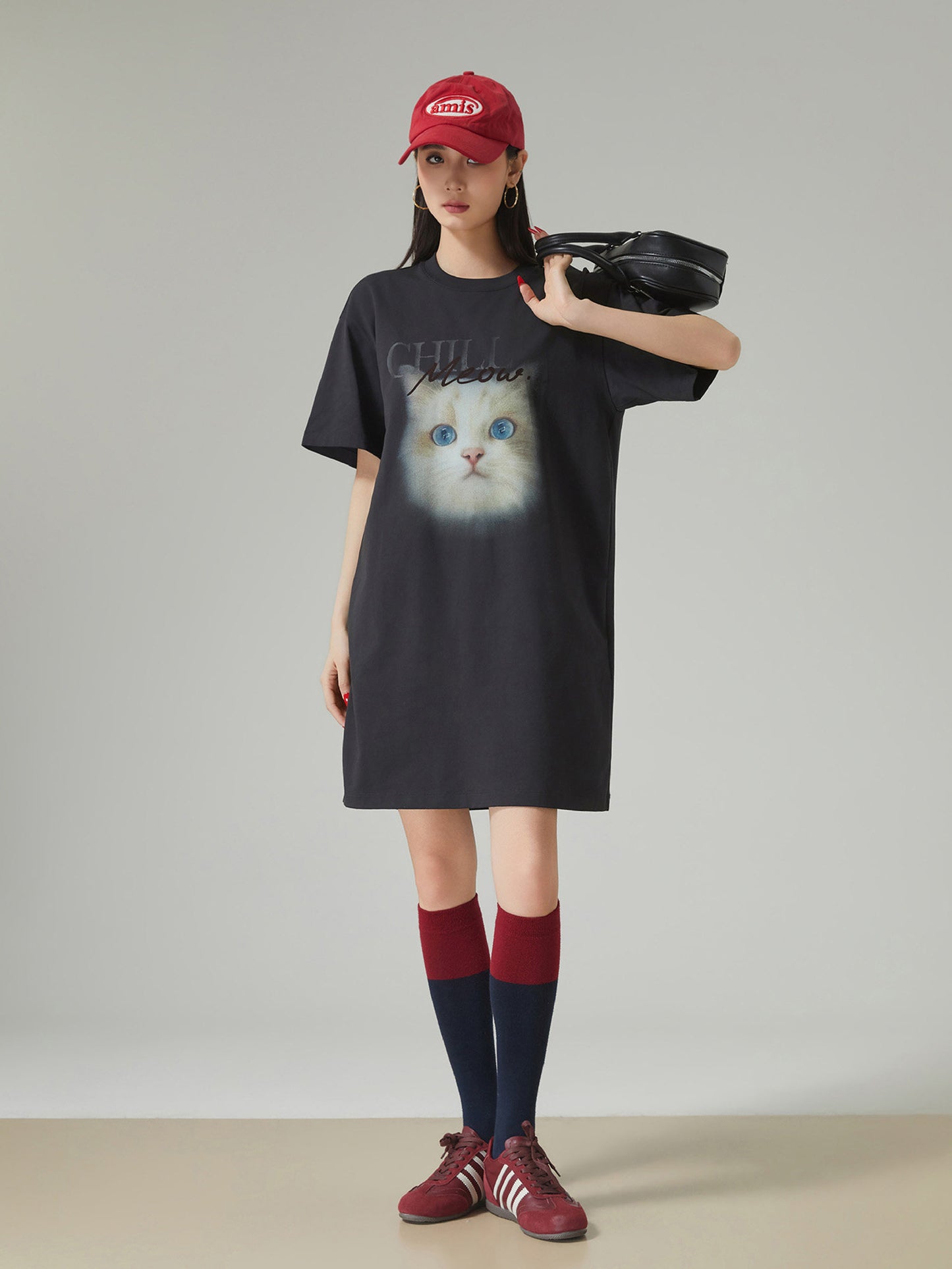 Cat Print T-Shirt Dress FER0284