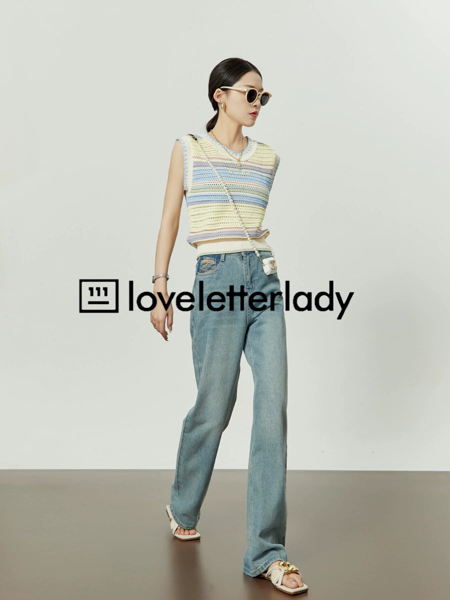 Pastel Summer Knit Vest / Wide Denim Pants LLA0186