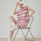 Pink Striped Sleeveless Knit Top / Shorts FER0326