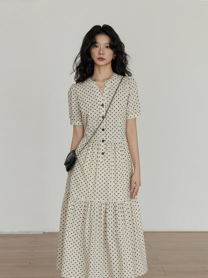 Dot Sheer Puff Sleeve Dress VAS0025
