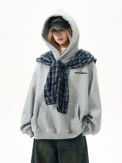 Checkered Shirt Layered Sweatshirt Hoodie MAD0012