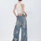 Flower Design Wide Denim Pants ABW0013