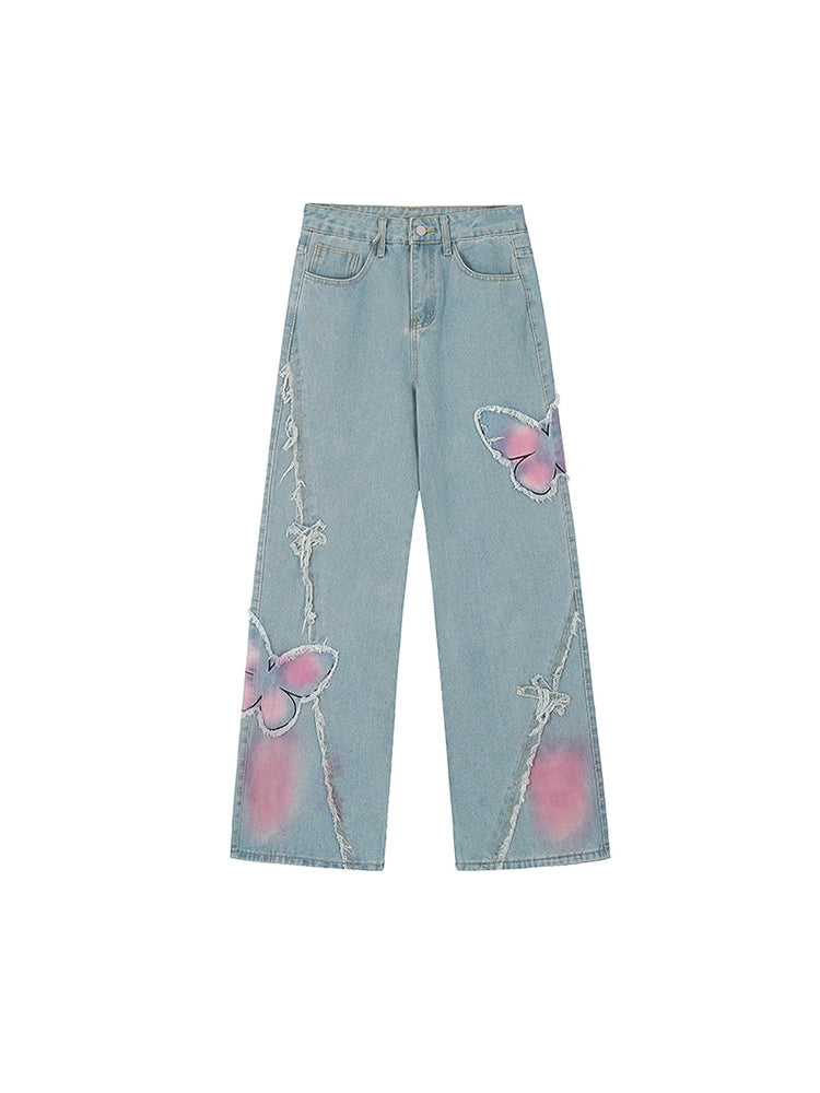 Korean Street Butterfly Denim Pants RHP0014