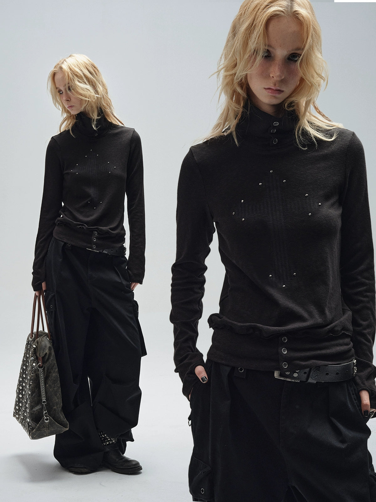 Turtleneck Finger Sleeve T-Shirt WAT0016