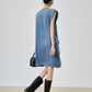V-Neck Sleeveless Denim Dress FER0115