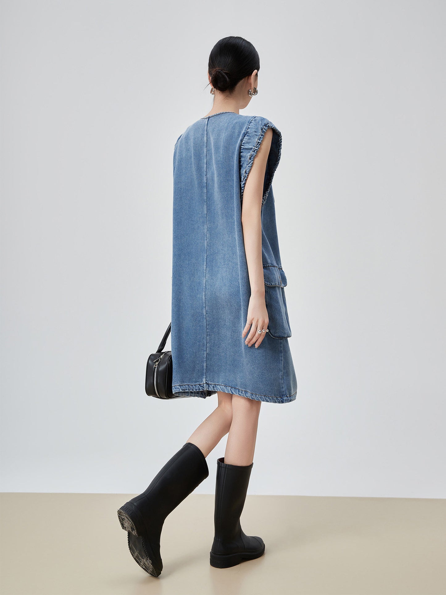 V-Neck Sleeveless Denim Dress FER0115