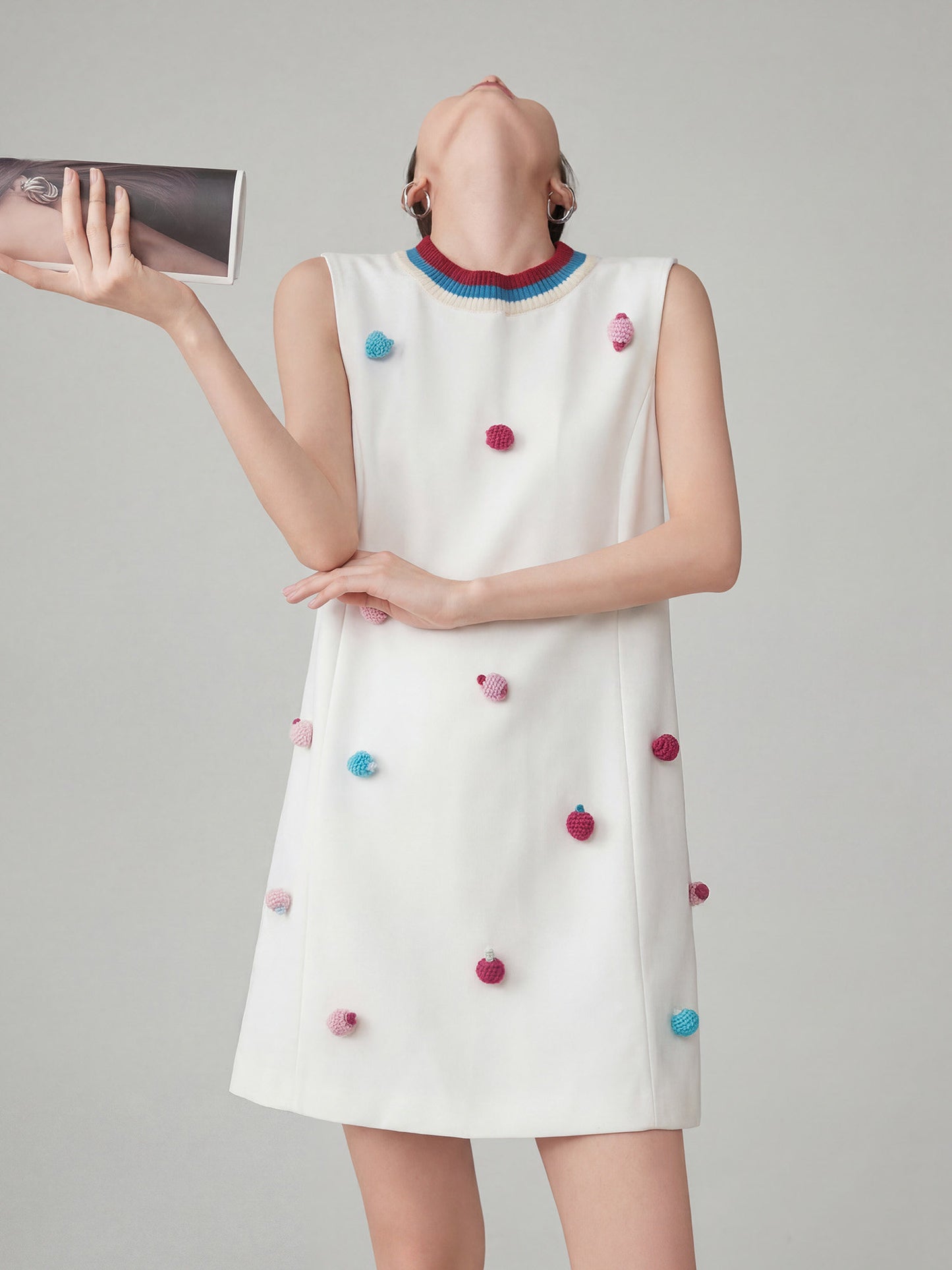 3D Pom-Pom Sleeveless Dress FER0146