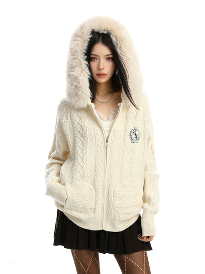 Fur Hood Cable Knit Top BGS0034