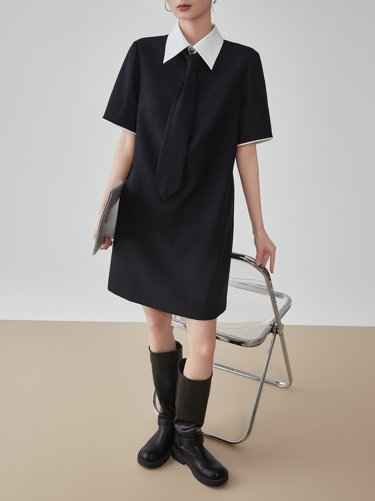 Necktie Cleric Mini Dress FER0203