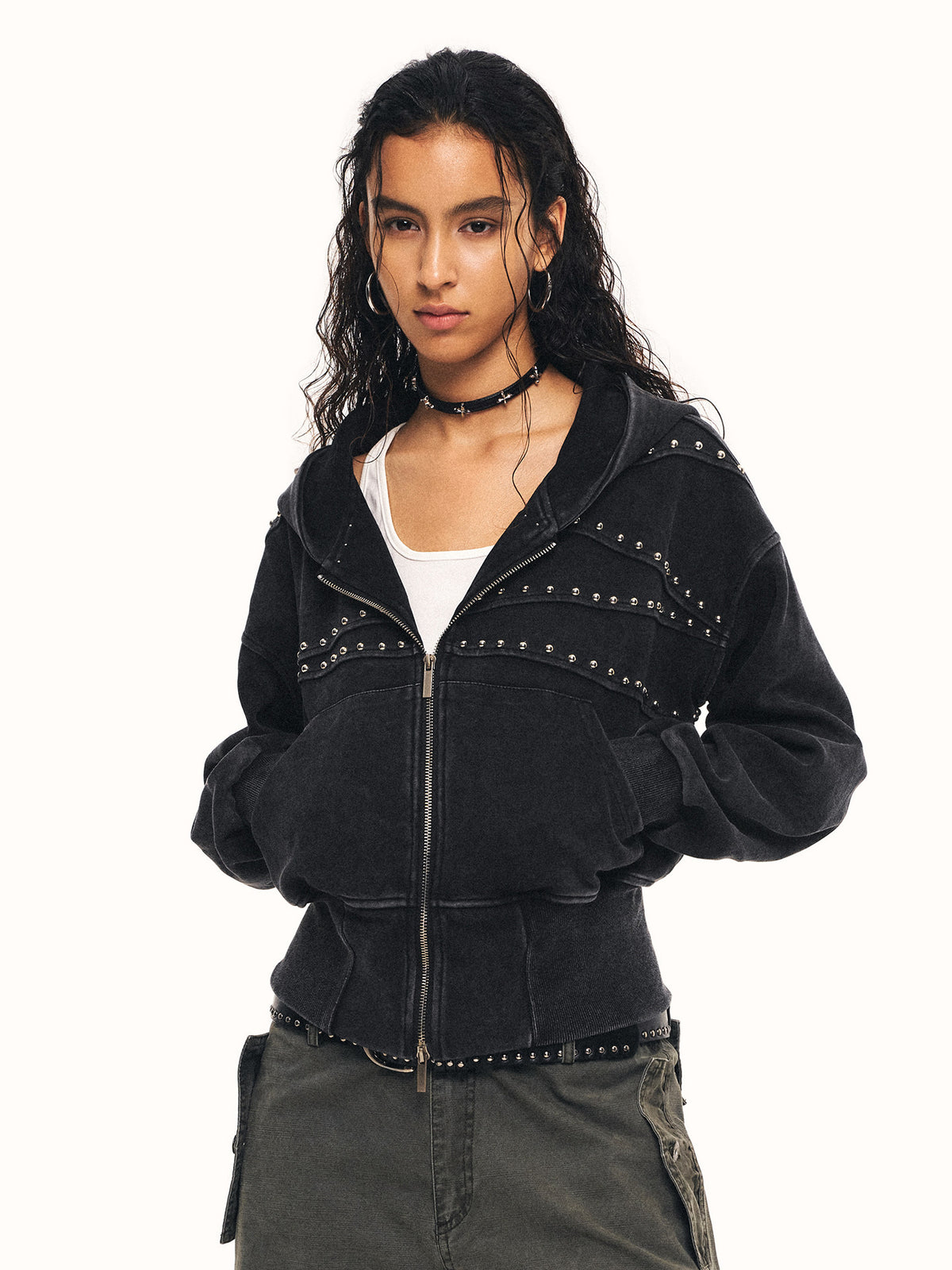 Studded Zip-Up Hoodie ZTS0031