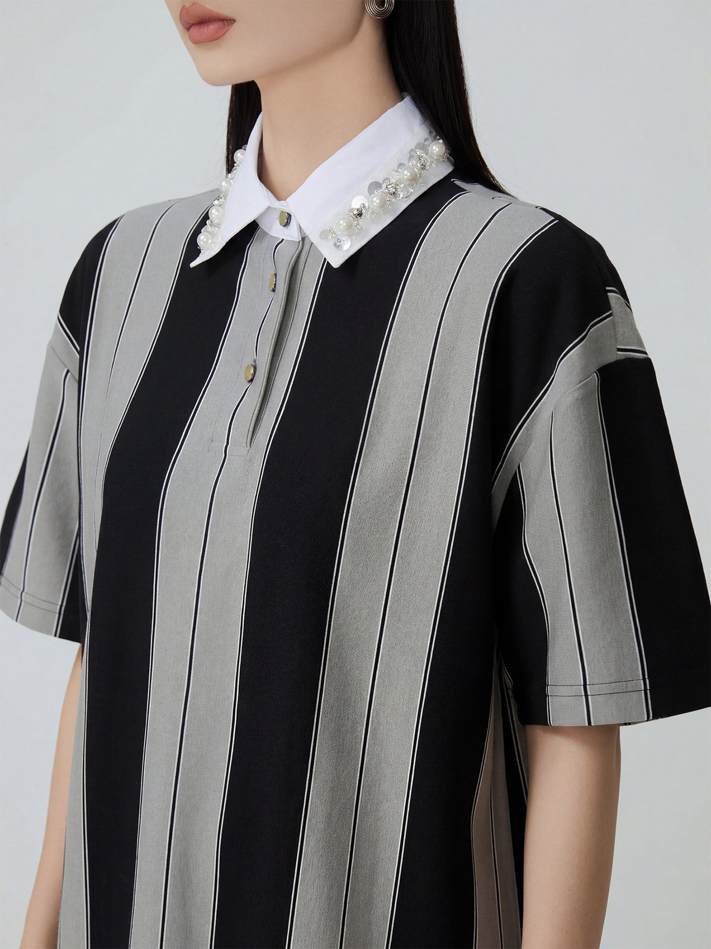 Wide Stripe Short-Sleeve Polo Top FER0309
