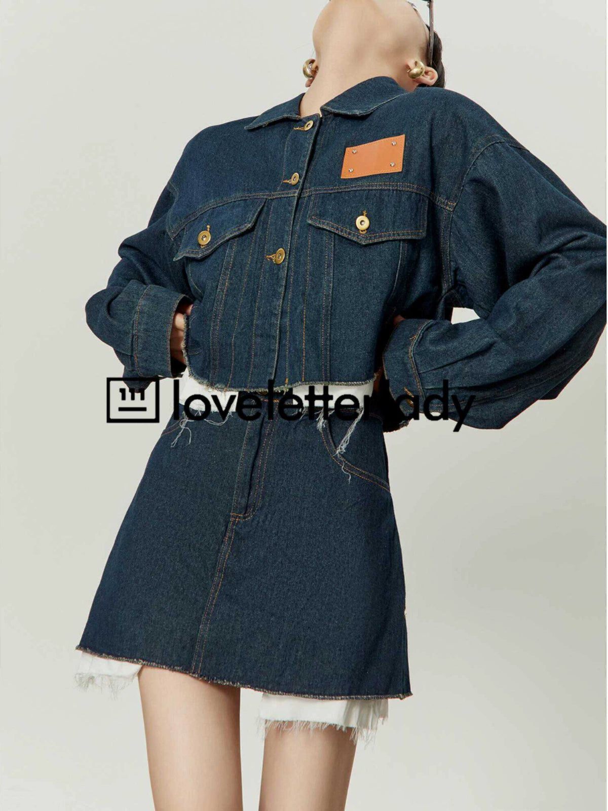 Denim Blue Stitched Denim Jacket & Skirt LLA0320