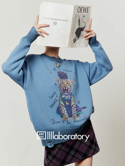 Cute Tiger Print Knit / Plaid Mini Skirt LLA0636