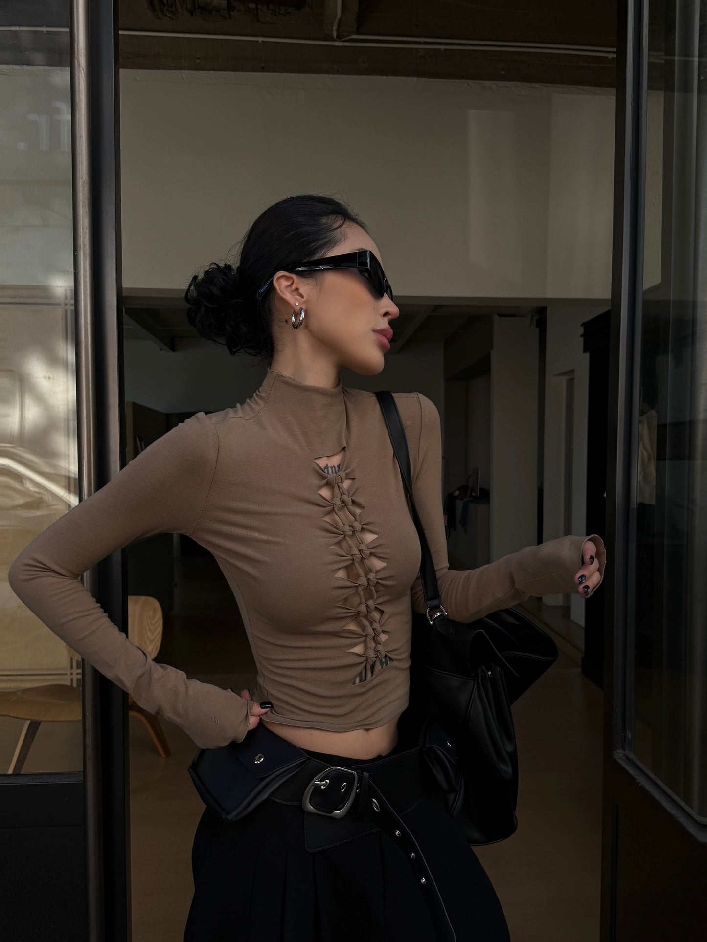 High Neck Ripped Design T-Shirt  ZRS0085