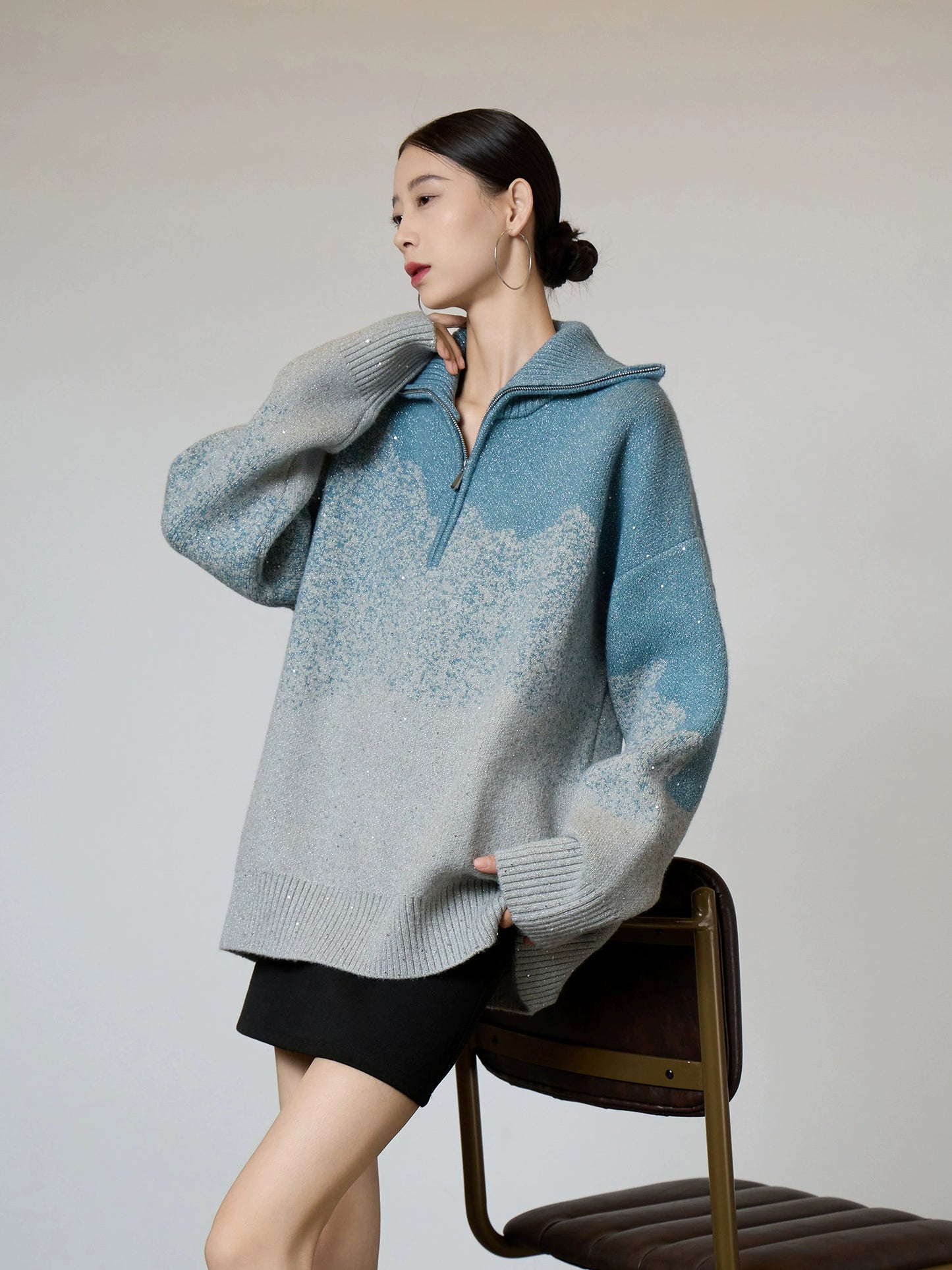 Half-Zip Gradient Knit Top SUY0006