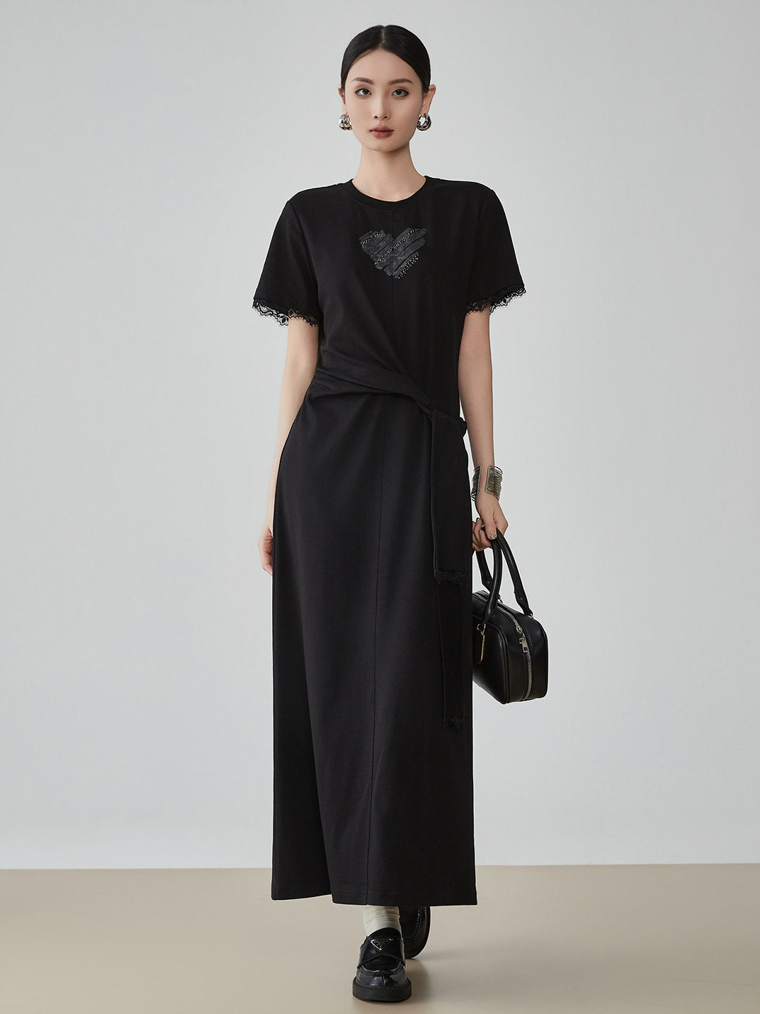 Heart Bijou Sleeve Lace Long Dress FER0162