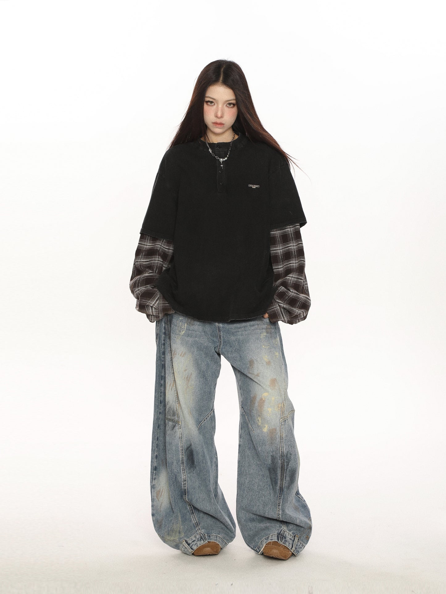 Plaid Two-Piece Long Sleeve T-Shirt BGS0046