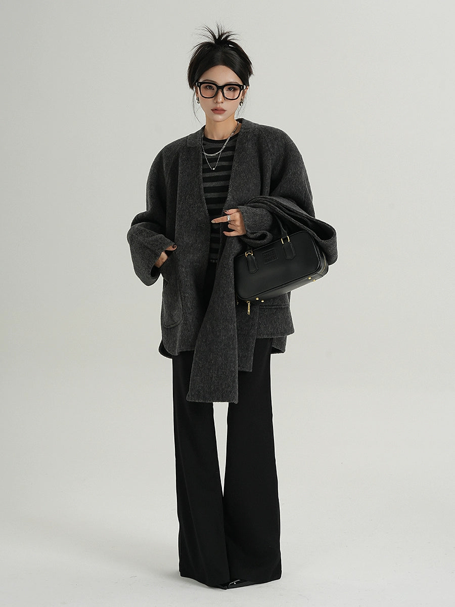 Colorless Wool Middle Coat / Scarf SRS0321