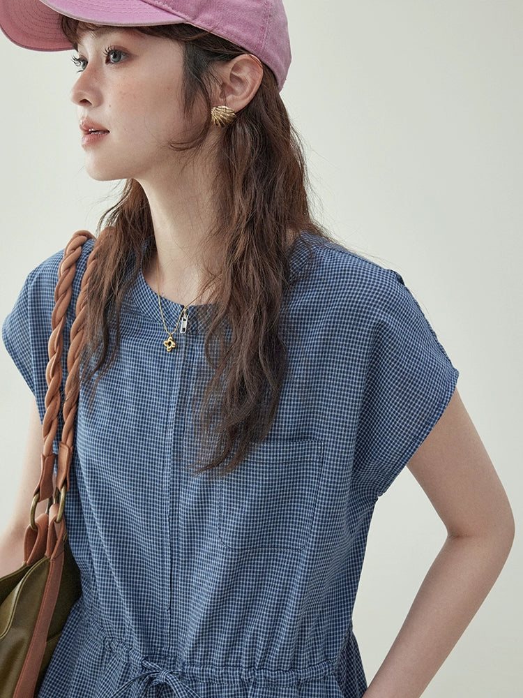 Blue Lace Up Cotton Jumpsuit AMU0021