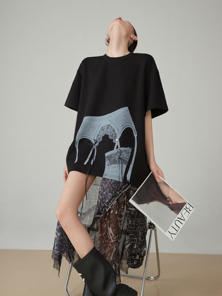 Lace Printed Short-Sleeve T-Shirt FER0071