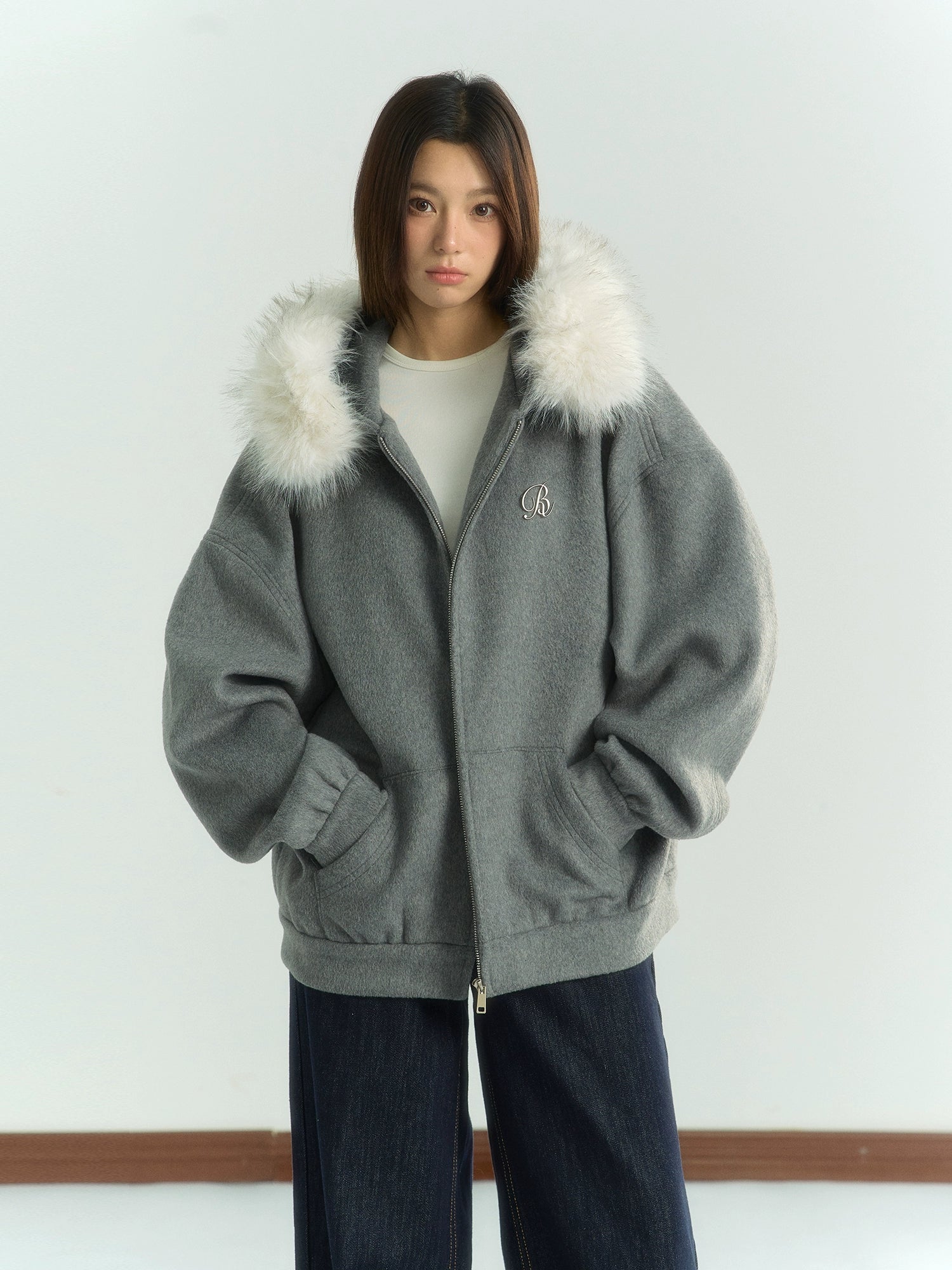 AURORA boutique ファージャケット y2k グレー L FUR JACKET – AuroraBoutique