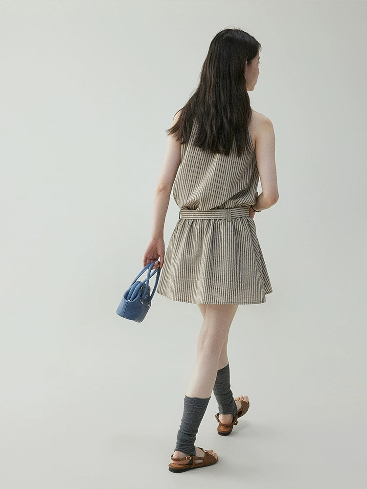 French Striped Halter Dress VOE0001