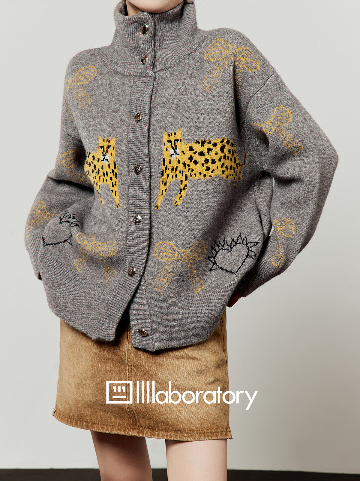 Stand Collar Tiger Knit Top / Mini Skirt LLA0596