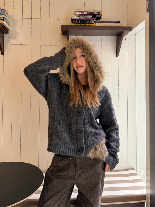 Fur Hood Knit Jacket CYE0098