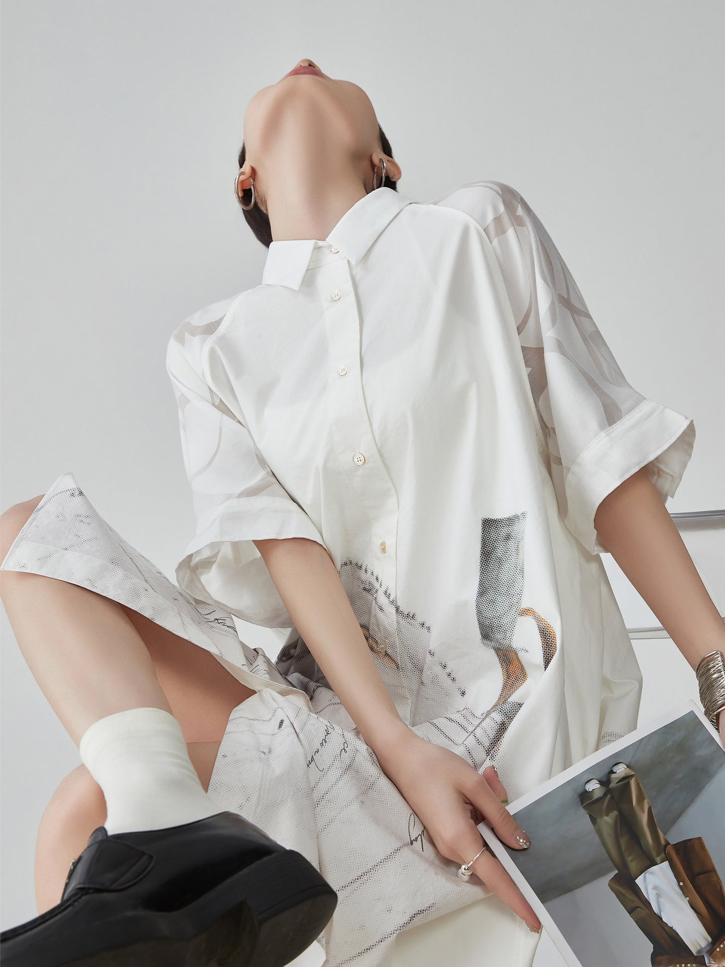 Hand-Drawn Art Print Shirt Dress FER0179