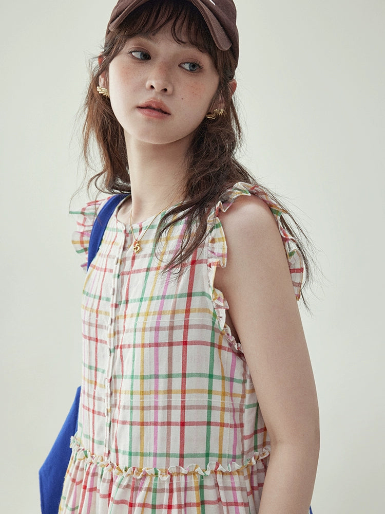 Colorful Check Cotton Sleeveless Dress AMU0019