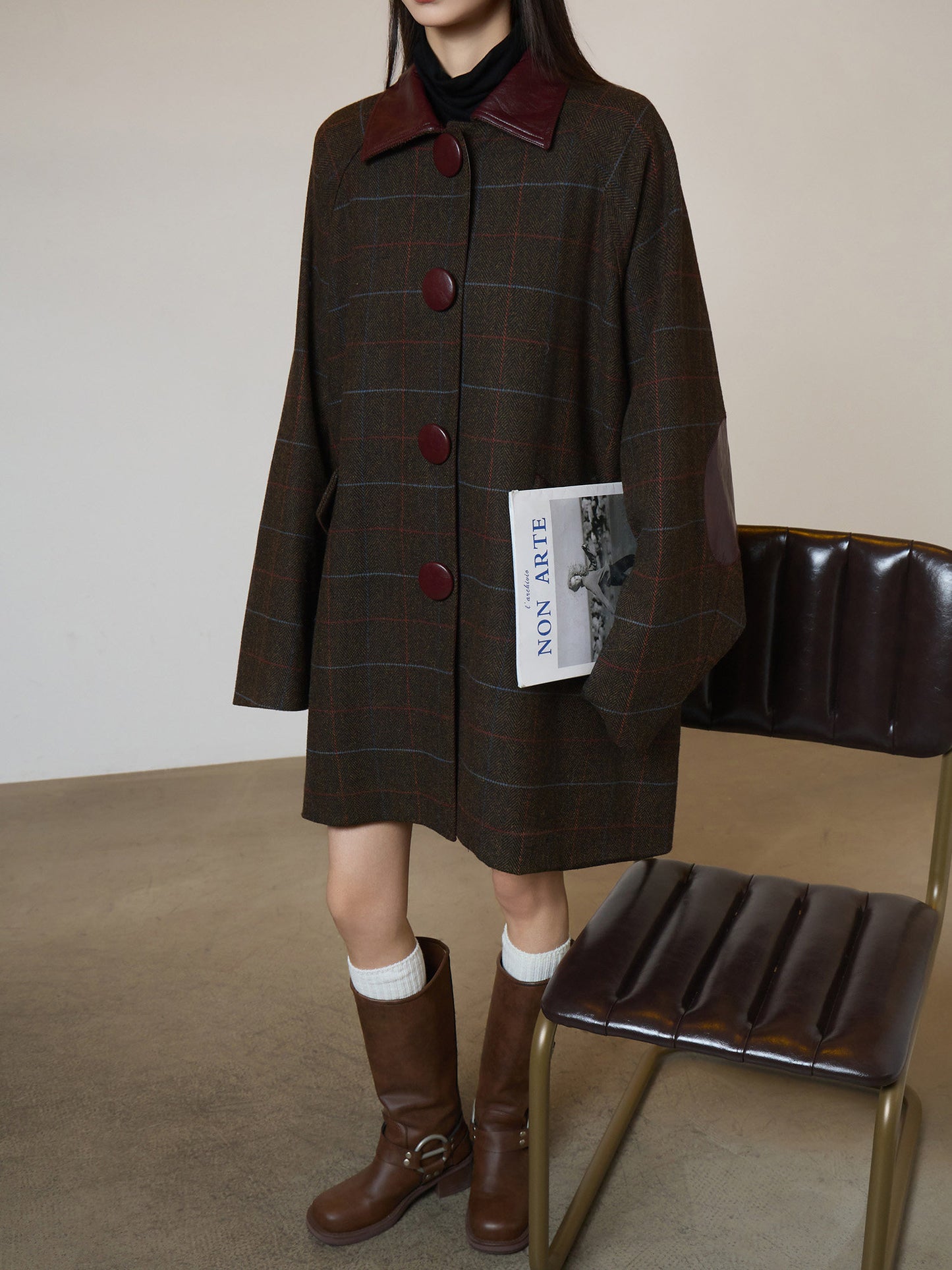 Patchwork Lapel Wool Coat  SUY0021