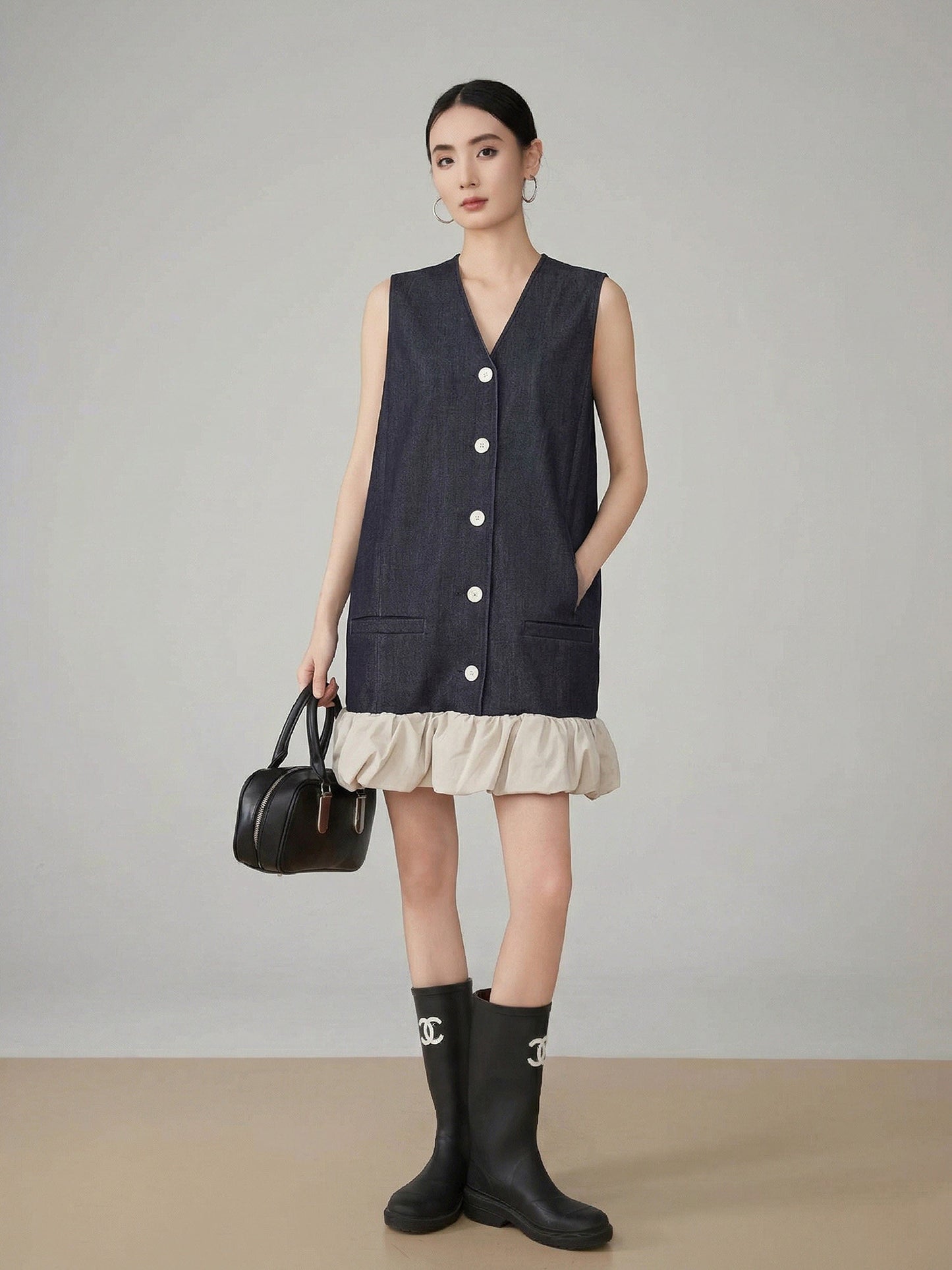 Indigo Denim Docking Frill Dress FER0191