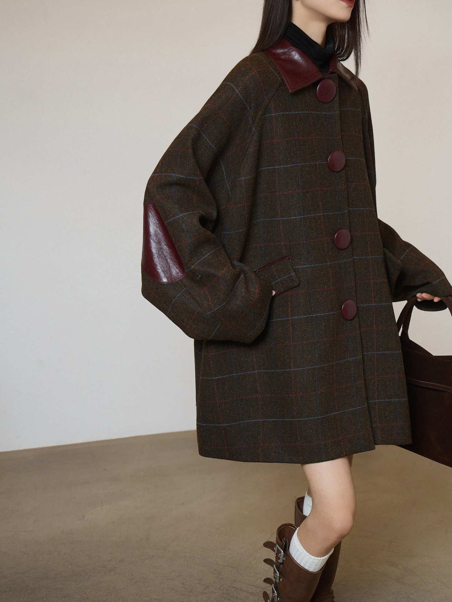 Patchwork Lapel Wool Coat  SUY0021