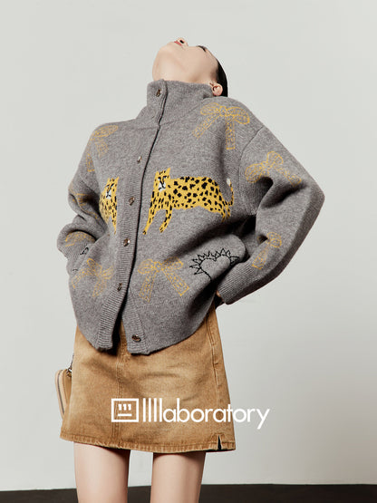 Stand Collar Tiger Knit Top / Mini Skirt LLA0596